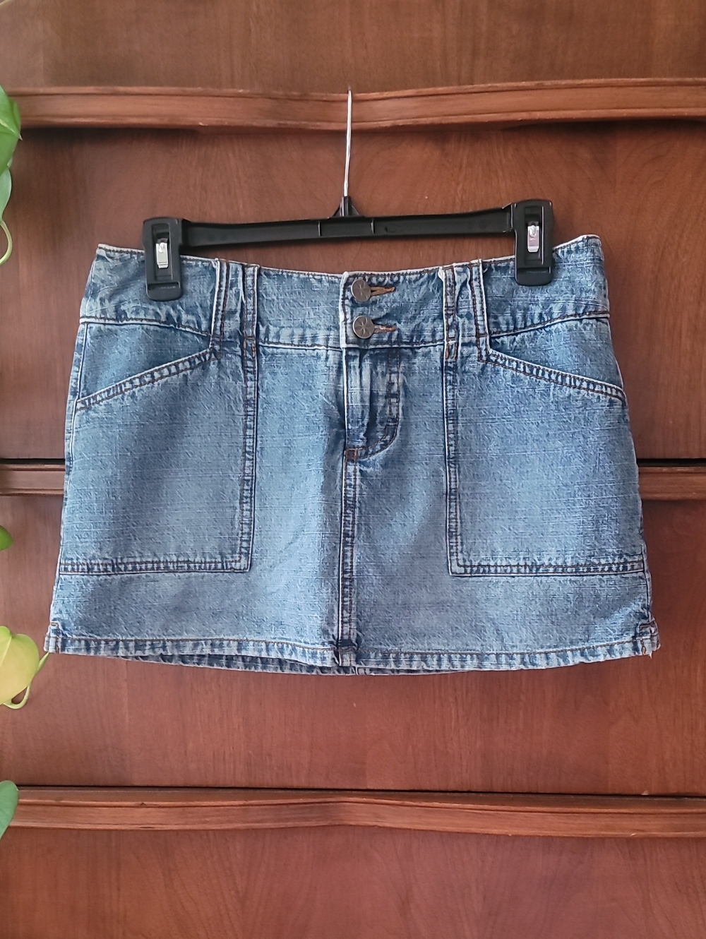 Denim Mini SKORT in Medium Blue  Casual Pocket Front and Shorts Underneth